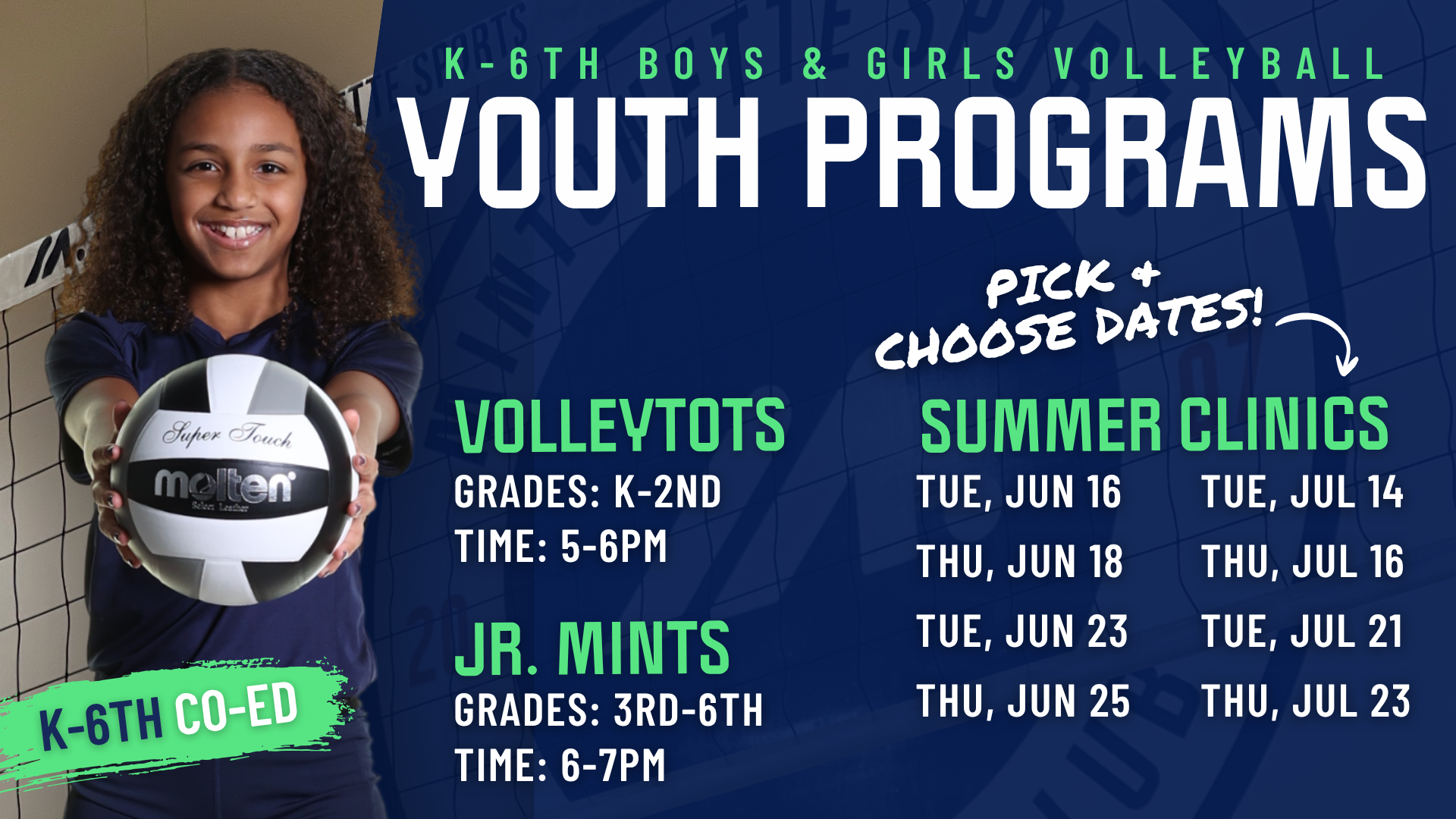 K-6TH GRADE YOUTH VOLLEYBALL - REGISTER NOW!