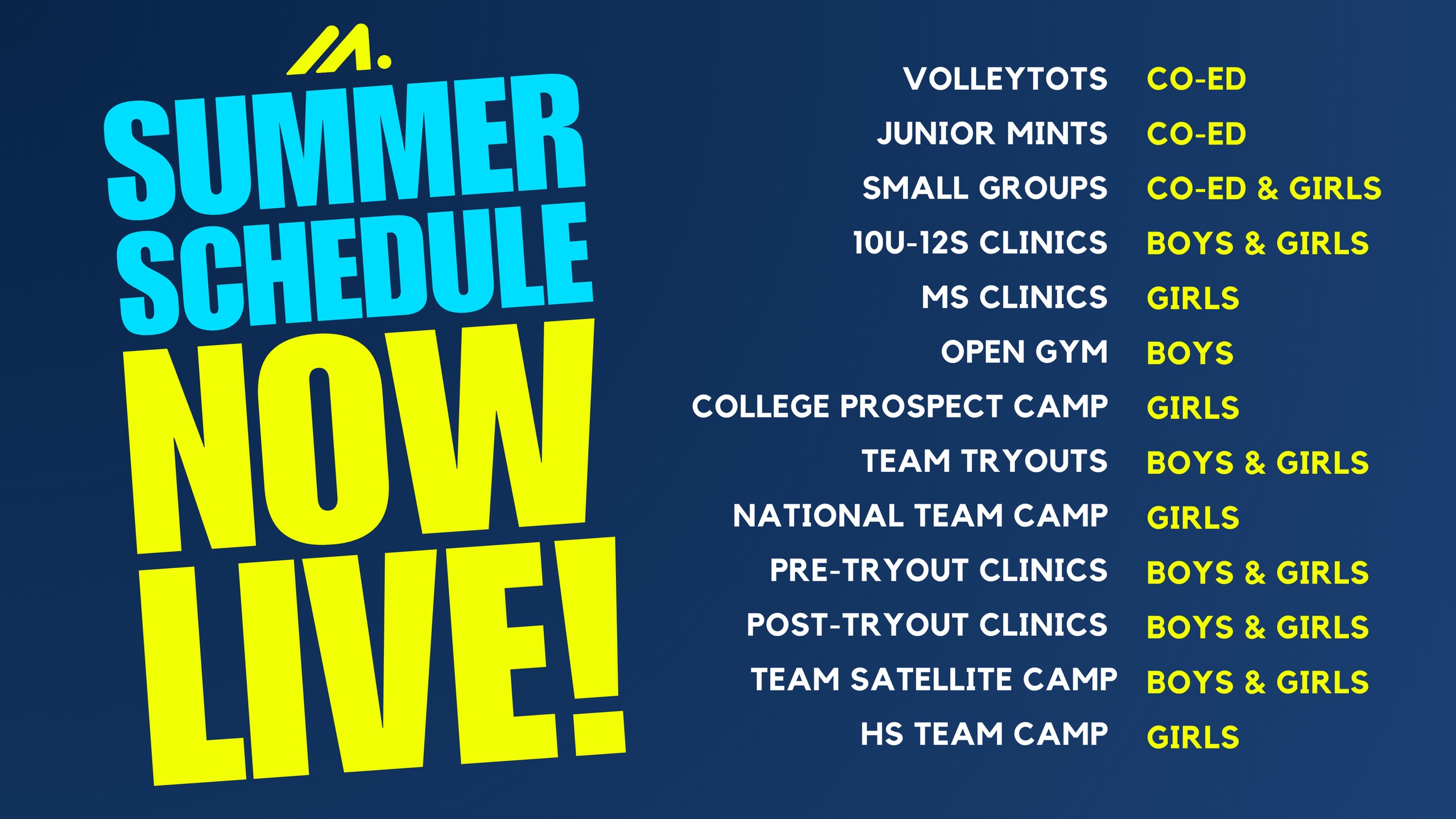 BOYS & GIRLS VOLLEYBALL SUMMER SCHEDULE LIVE!